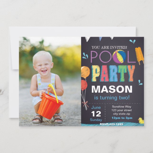 Invitación de cumpleaños del Fiesta de la piscina  (Anverso)
