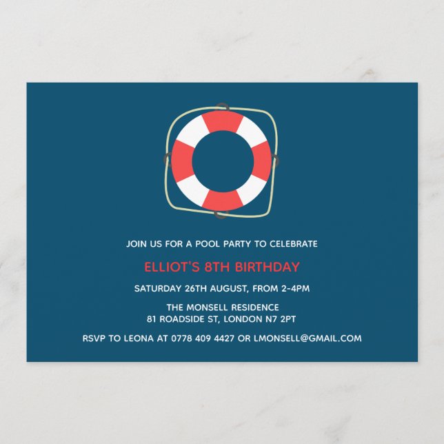 Invitación de cumpleaños del Fiesta de la piscina (Anverso)