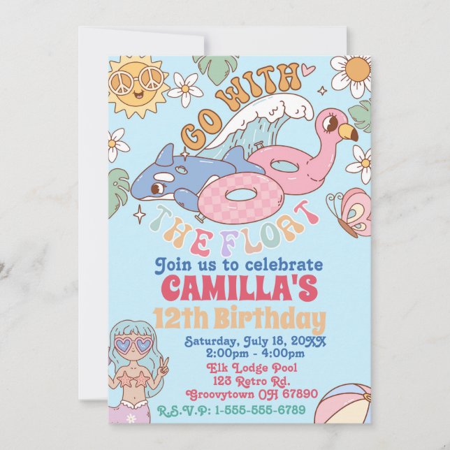 Invitación de cumpleaños del Fiesta de la piscina  (Anverso)