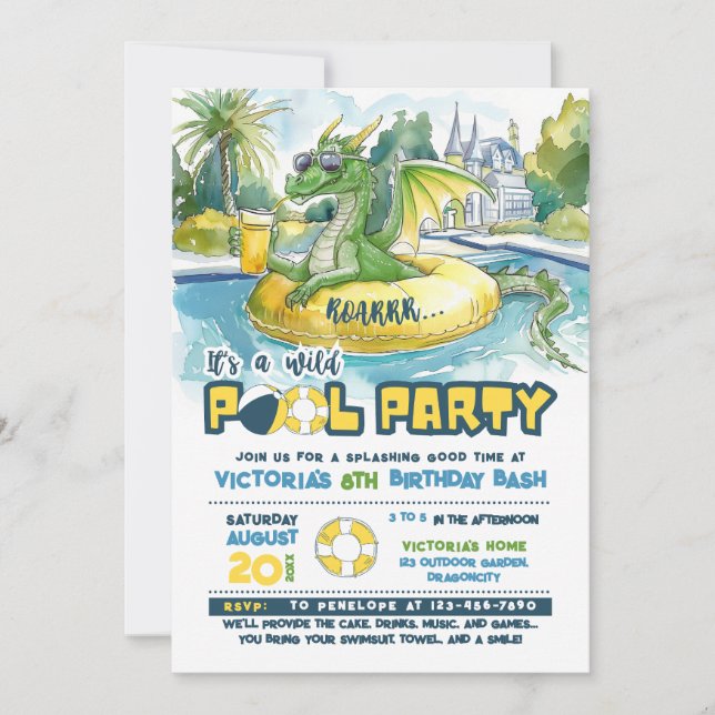 Invitación de cumpleaños del Fiesta de la piscina  (Anverso)
