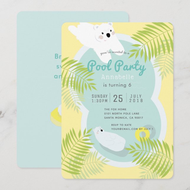 Invitación de cumpleaños del Fiesta de la piscina  (Anverso / Reverso)