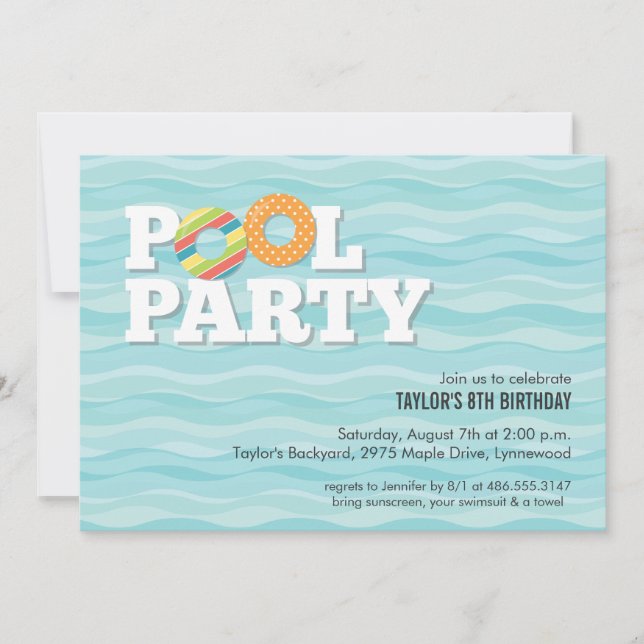 Invitación de cumpleaños del Fiesta de la piscina (Anverso)