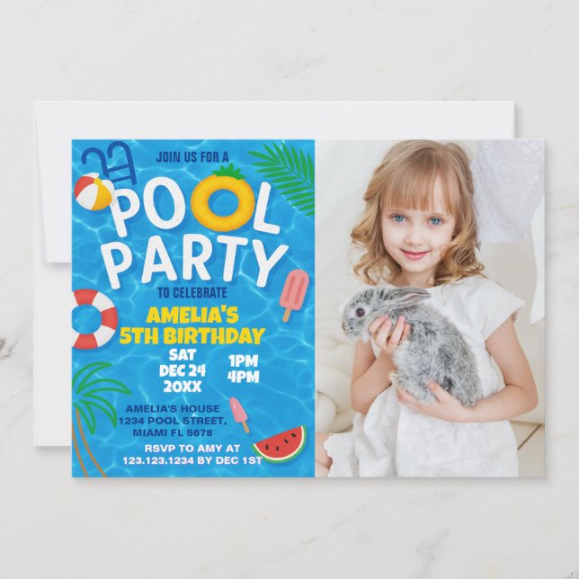 Invitación de cumpleaños del Fiesta de la piscina  (Anverso)