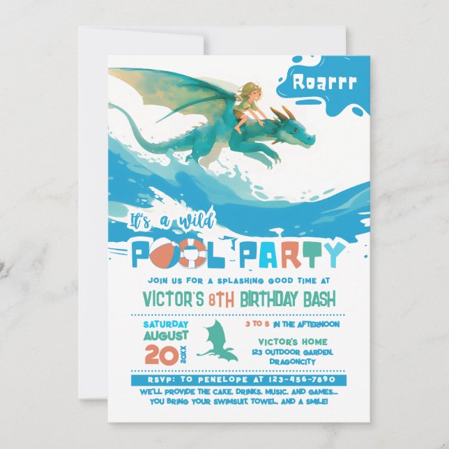 Invitación de cumpleaños del Fiesta de la piscina  (Anverso)
