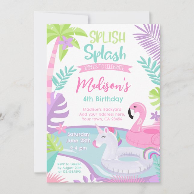 Invitación de cumpleaños del Fiesta de la piscina (Anverso)