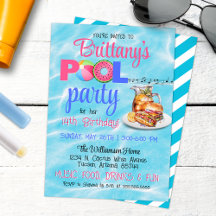 Invitación de cumpleaños del Fiesta de la piscina