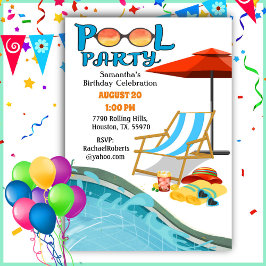 Invitación de cumpleaños del Fiesta de la piscina