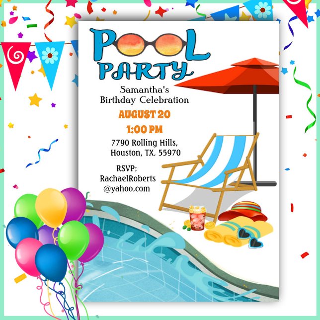 Invitación de cumpleaños del Fiesta de la piscina (Subido por el creador)