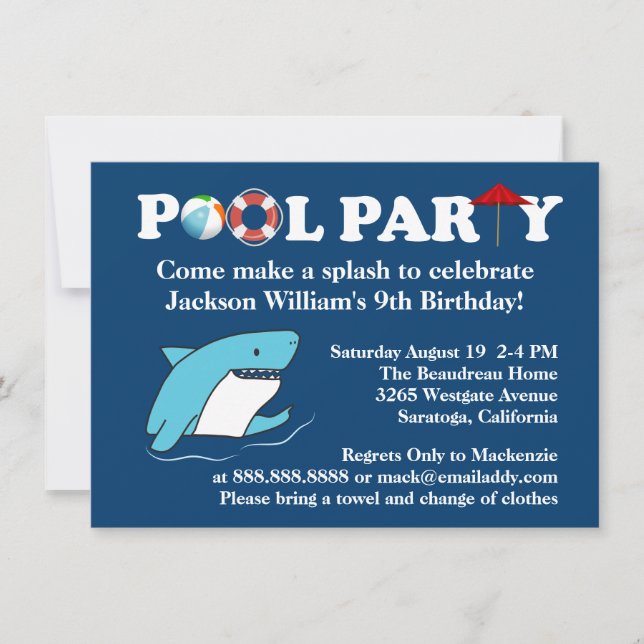 Invitación de cumpleaños del Fiesta de la piscina  (Anverso)