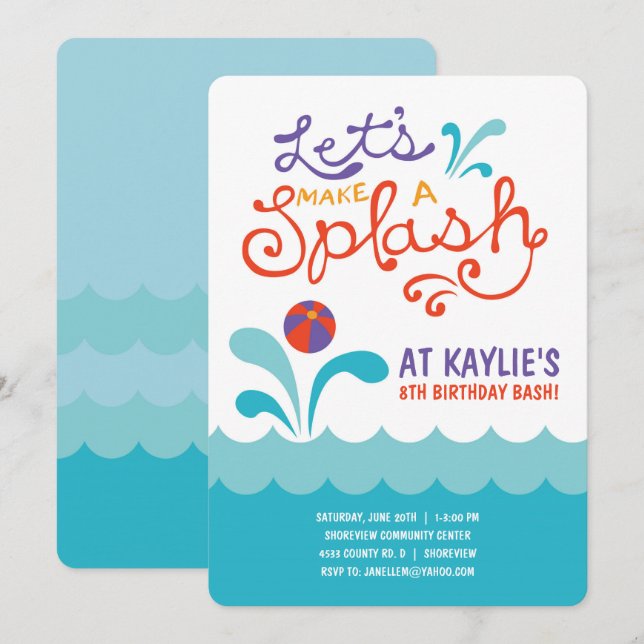 Invitación de cumpleaños del Fiesta de la piscina  (Anverso / Reverso)