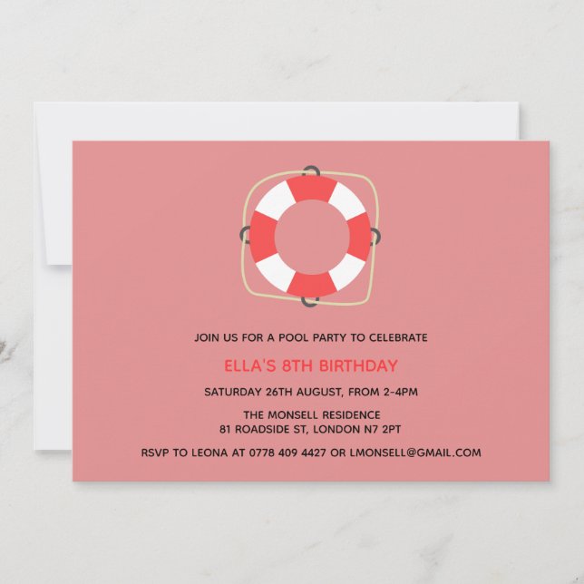 Invitación de cumpleaños del Fiesta de la piscina (Anverso)