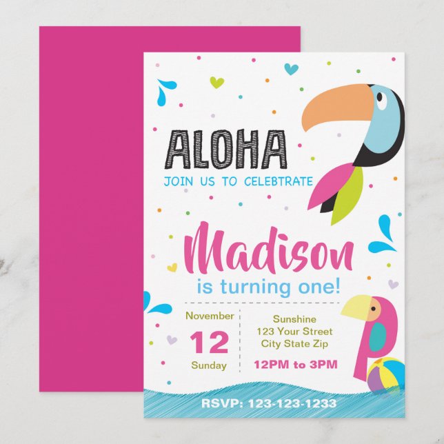 Invitación de cumpleaños del Fiesta de la piscina  (Anverso / Reverso)