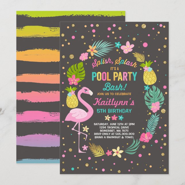 Invitación de cumpleaños del Fiesta de la piscina  (Anverso / Reverso)