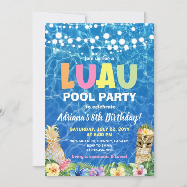 Invitación de cumpleaños del Fiesta de la piscina  (Anverso)