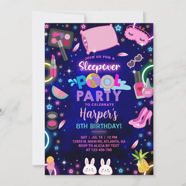 Invitación de cumpleaños del fiesta de la piscina  (Anverso)