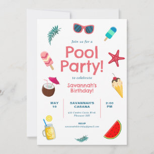Invitación de cumpleaños del Fiesta de la piscina