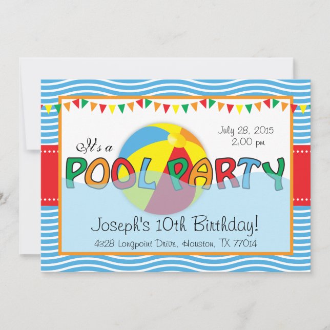 Invitación de cumpleaños del Fiesta de la piscina (Anverso)