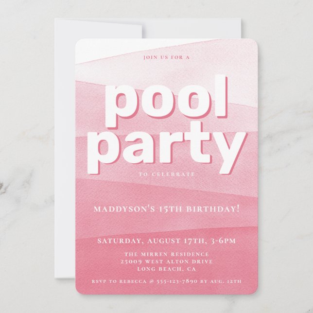Invitación de cumpleaños del Fiesta de la piscina  (Anverso)