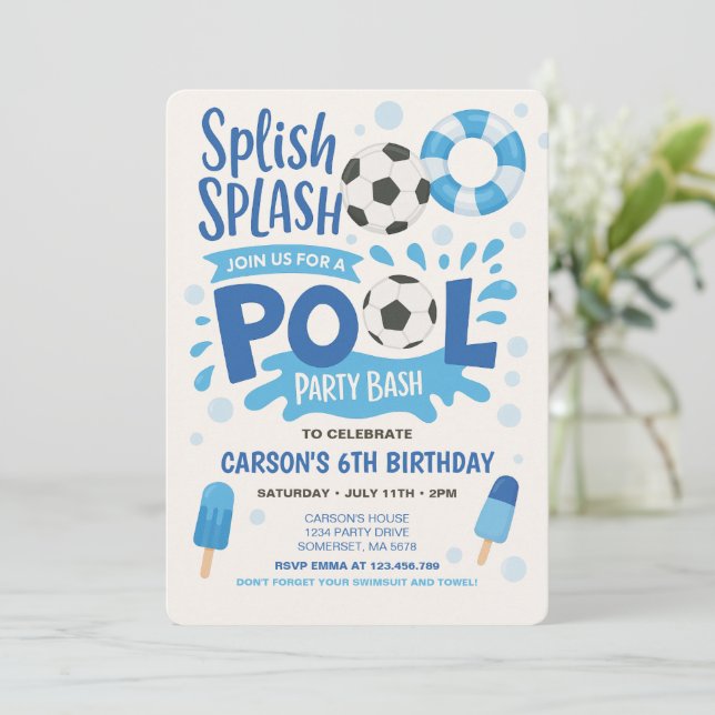 Invitación de cumpleaños del Fiesta de la piscina  (Anverso de pie)