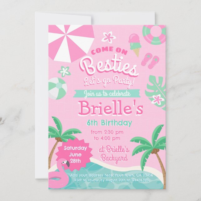 Invitación de cumpleaños del Fiesta de la piscina (Anverso)