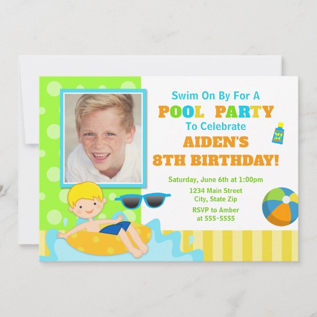 Invitación de cumpleaños del Fiesta de la piscina (Anverso)