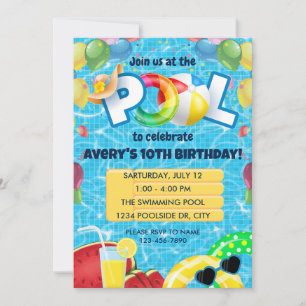 Invitación de cumpleaños del Fiesta de la piscina