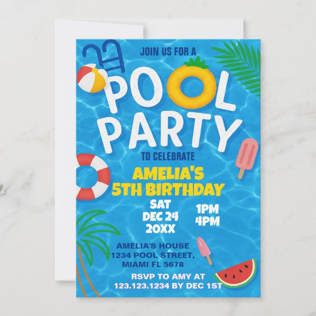 Invitación de cumpleaños del Fiesta de la piscina (Anverso)