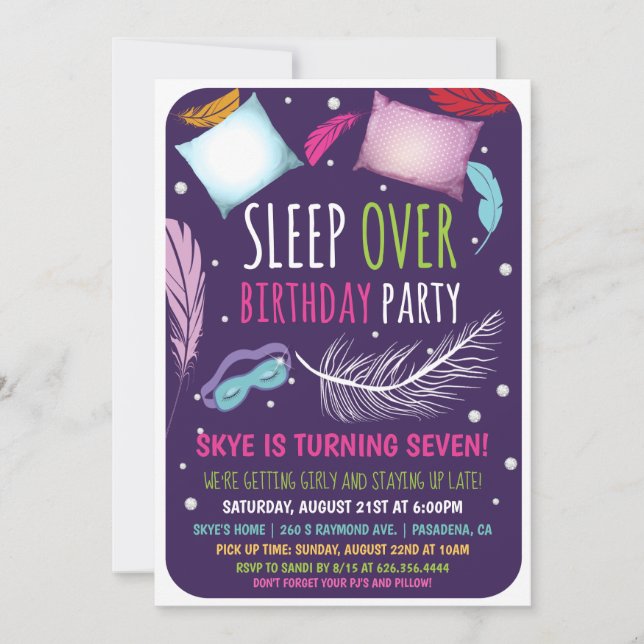 Invitación de cumpleaños del Fiesta de la Sleepove (Anverso)