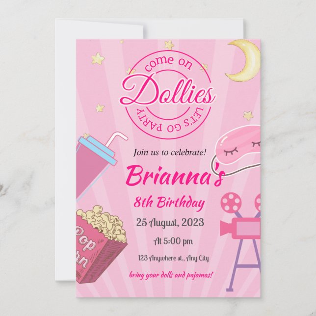 Invitación de cumpleaños del Fiesta de madera rosa (Anverso)