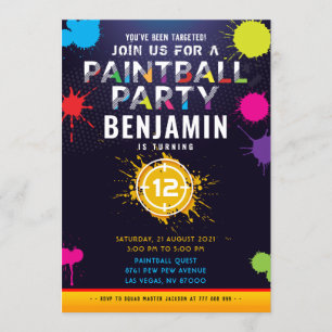 Invitación de cumpleaños del Fiesta de Paintball