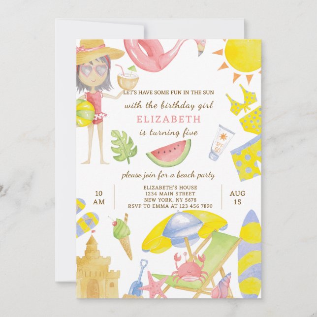 Invitación de cumpleaños del Fiesta de playa (Anverso)