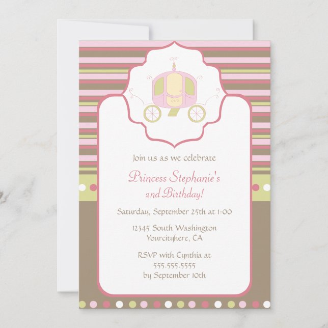 Invitación de cumpleaños del fiesta de princesa de (Anverso)