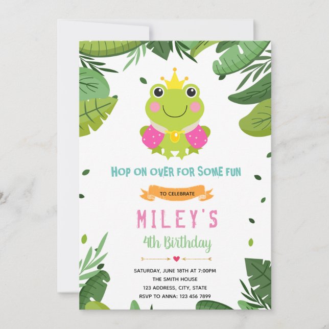 Invitación de cumpleaños del fiesta de ranas princ (Anverso)