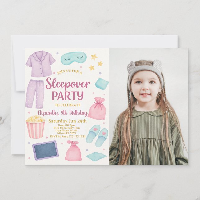Invitación de cumpleaños del Fiesta de Sleepover c (Anverso)