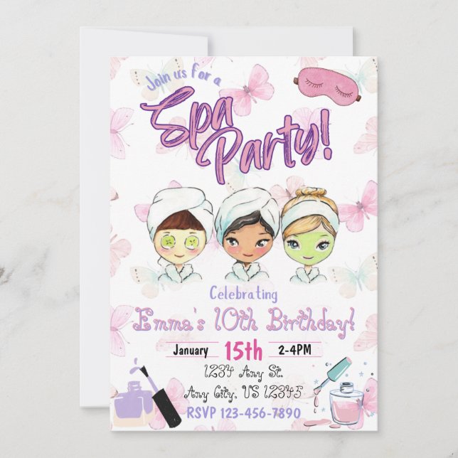 Invitación de cumpleaños del Fiesta de Spa (Anverso)