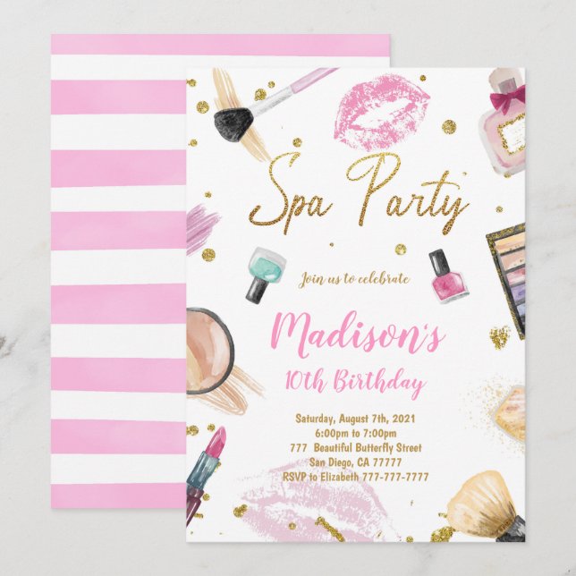Invitación de cumpleaños del Fiesta de Spa (Anverso / Reverso)