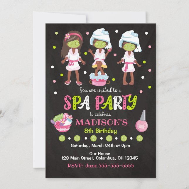 Invitación de cumpleaños del Fiesta de Spa (Anverso)