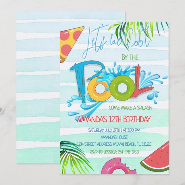 Invitación de cumpleaños del Fiesta de Splash Pool (Anverso / Reverso)