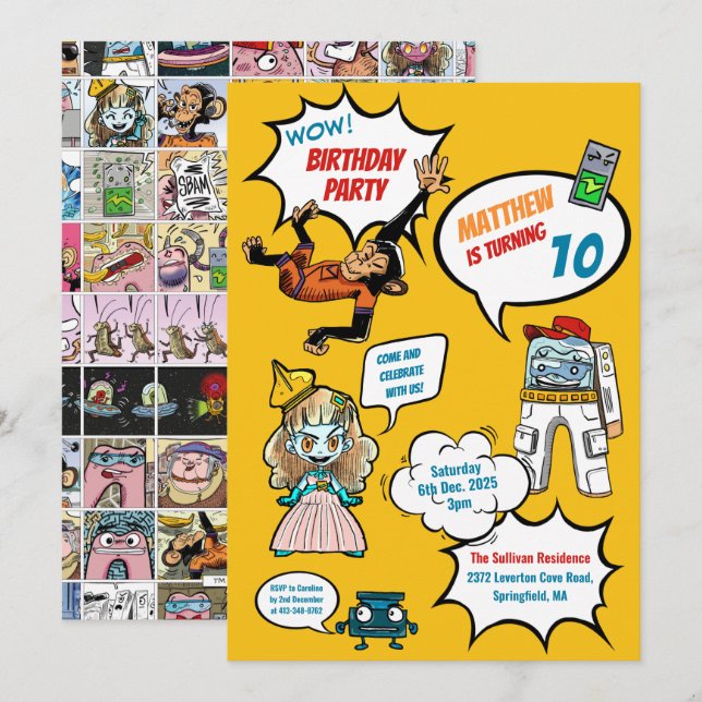 Invitación de cumpleaños del Fiesta de superhéroes (Anverso / Reverso)