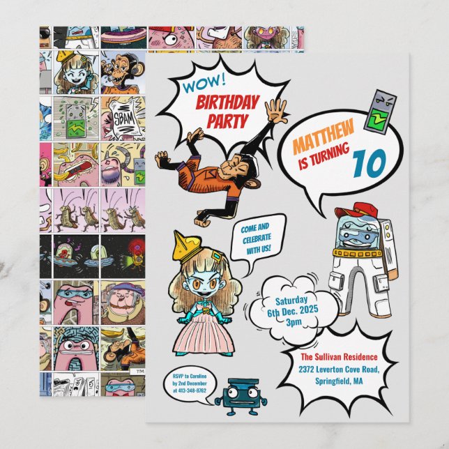 Invitación de cumpleaños del Fiesta de superhéroes (Anverso / Reverso)
