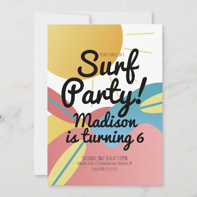 Invitación de cumpleaños del Fiesta de surf Beach (Anverso)