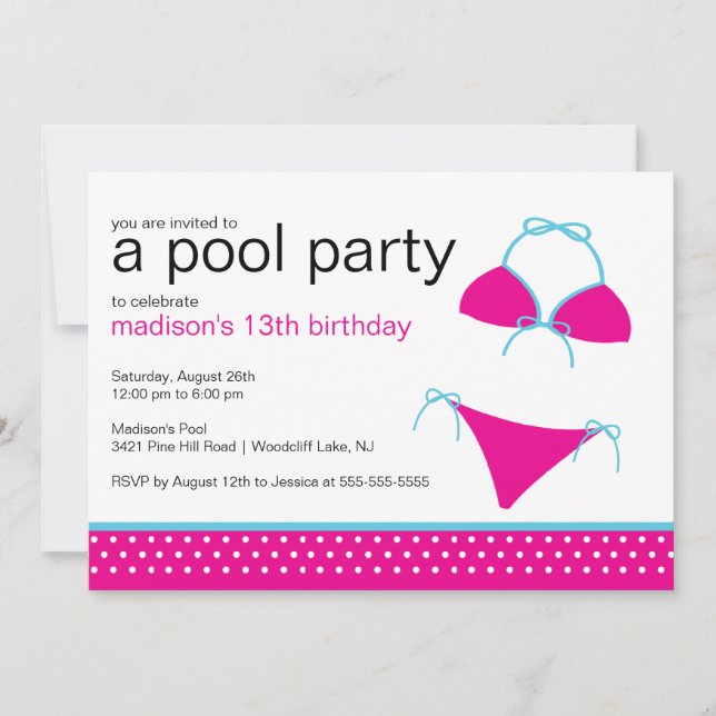 Invitación de cumpleaños del Fiesta de Swimsuit Po (Anverso)