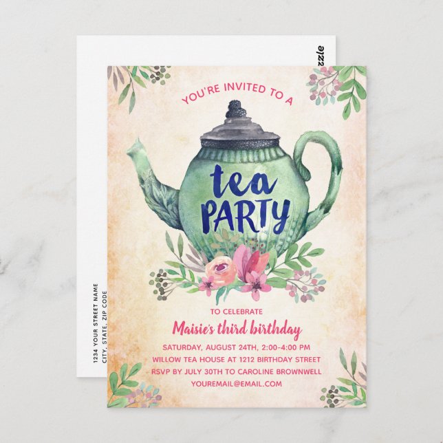 Invitación de cumpleaños del Fiesta de té con sabo (Anverso / Reverso)