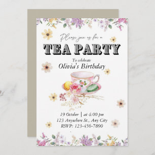 Invitación de cumpleaños del Fiesta de té de flore