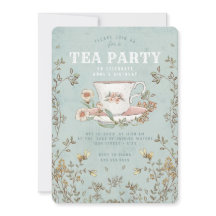 Invitación de cumpleaños del Fiesta de té de flore