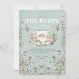 Invitación de cumpleaños del Fiesta de té de flore