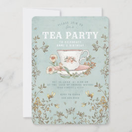 Invitación de cumpleaños del Fiesta de té de flore