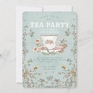Invitación de cumpleaños del Fiesta de té de flore