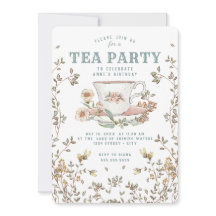 Invitación de cumpleaños del Fiesta de té de flore