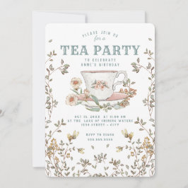 Invitación de cumpleaños del Fiesta de té de flore